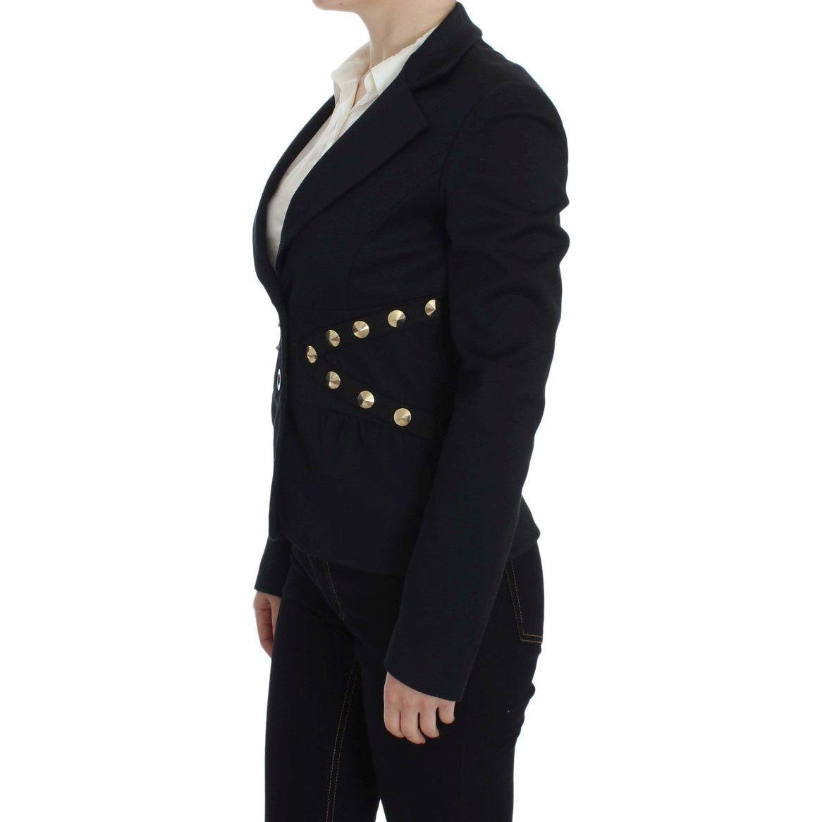 Exte Chic Black Stretch Blazer with Gold Button Detail Blazer Jacket Exte Black