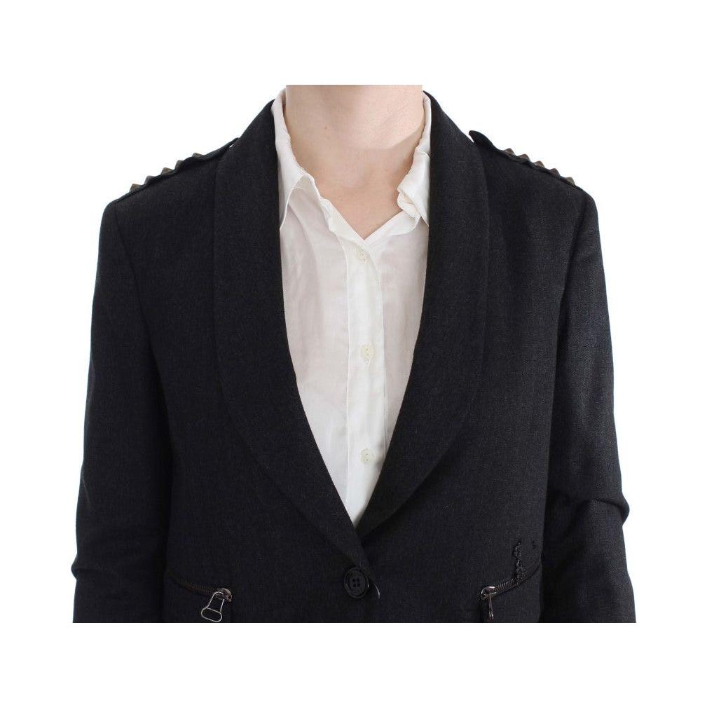 Exte Elegant Gray Gold-Buttoned Blazer Jacket Coats & Jackets Exte Gray