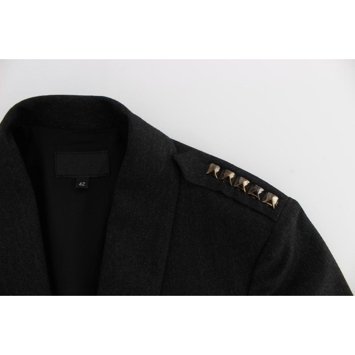 Exte Elegant Gray Gold-Buttoned Blazer Jacket Coats & Jackets Exte Black