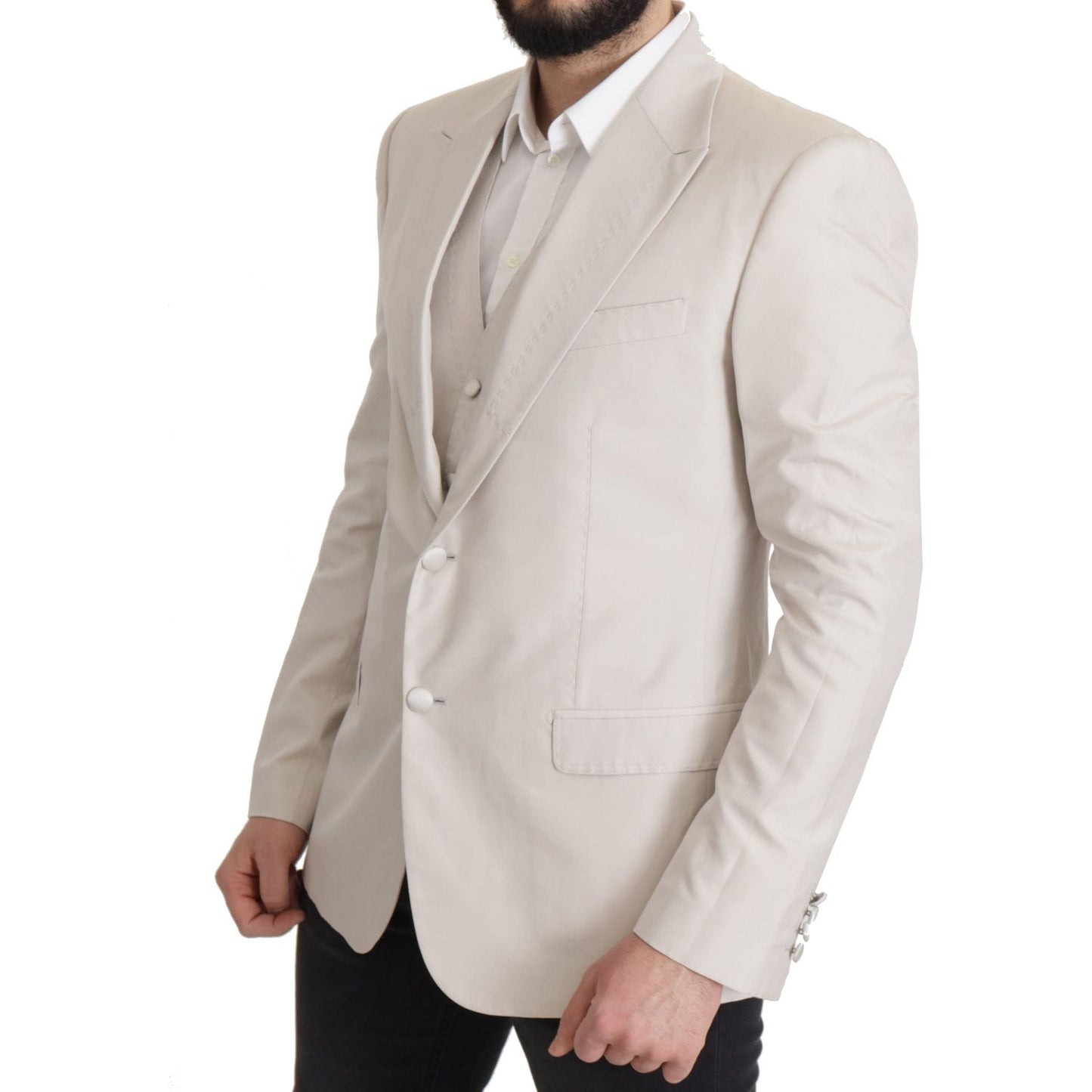 Dolce & Gabbana Elegant Light Gray Silk Blend Suit Jacket Set Dolce & Gabbana Gray