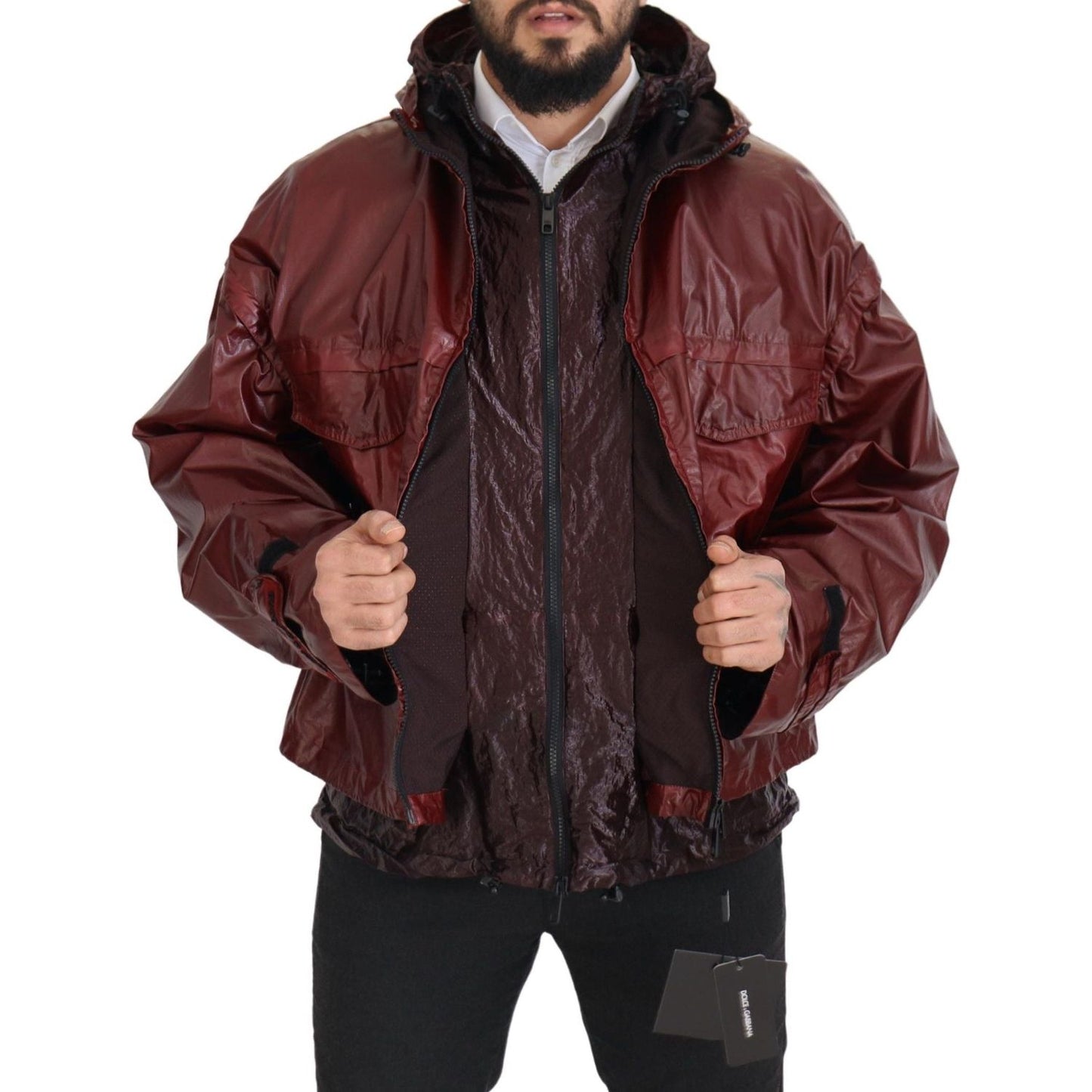 Dolce & Gabbana Elegant Bordeaux Full Zip Hooded Jacket Dolce & Gabbana Dark Slate Gray