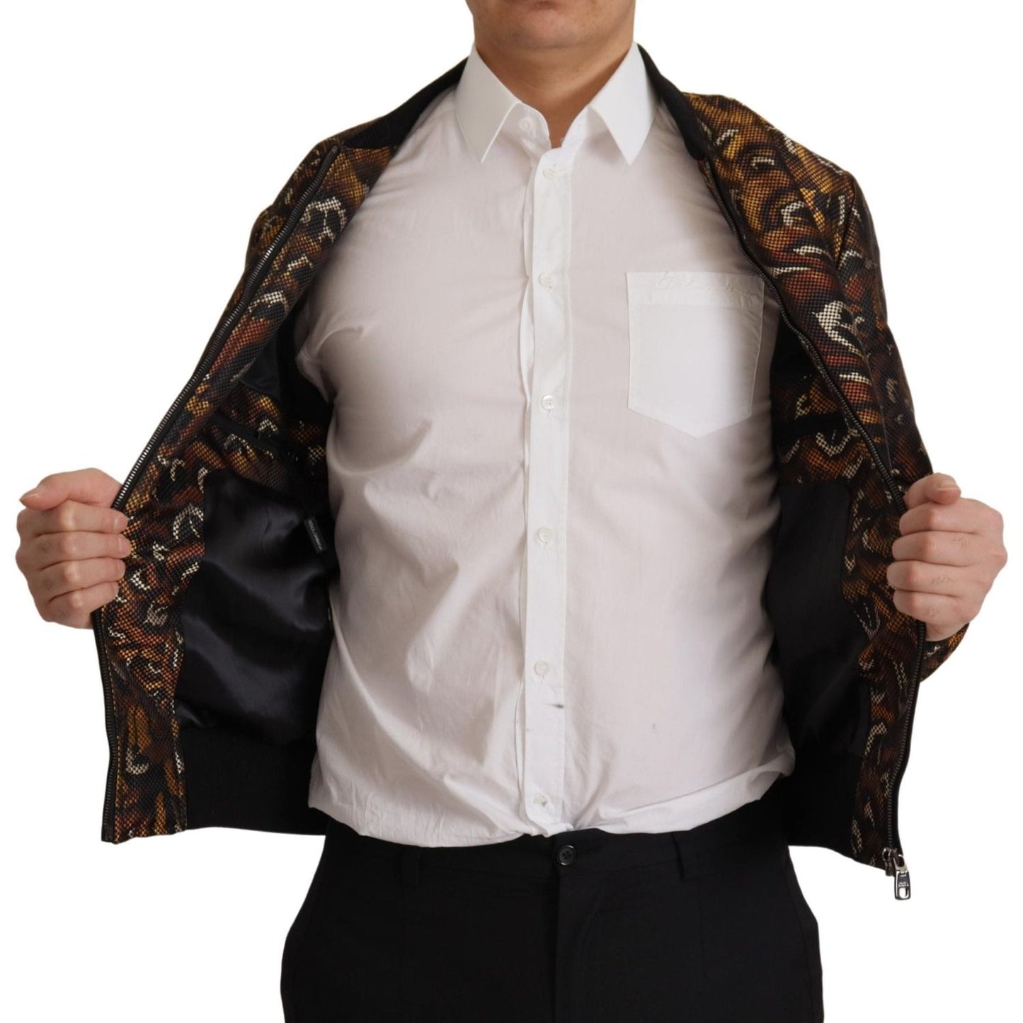 Dolce & Gabbana Elegant Brown Blouson Jacket Dolce & Gabbana Light Gray