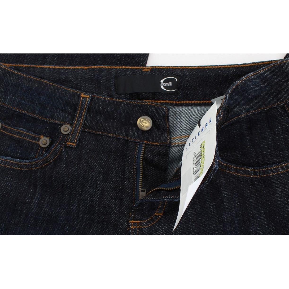 Cavalli Chic Blue Straight Fit Designer Jeans Cavalli Black