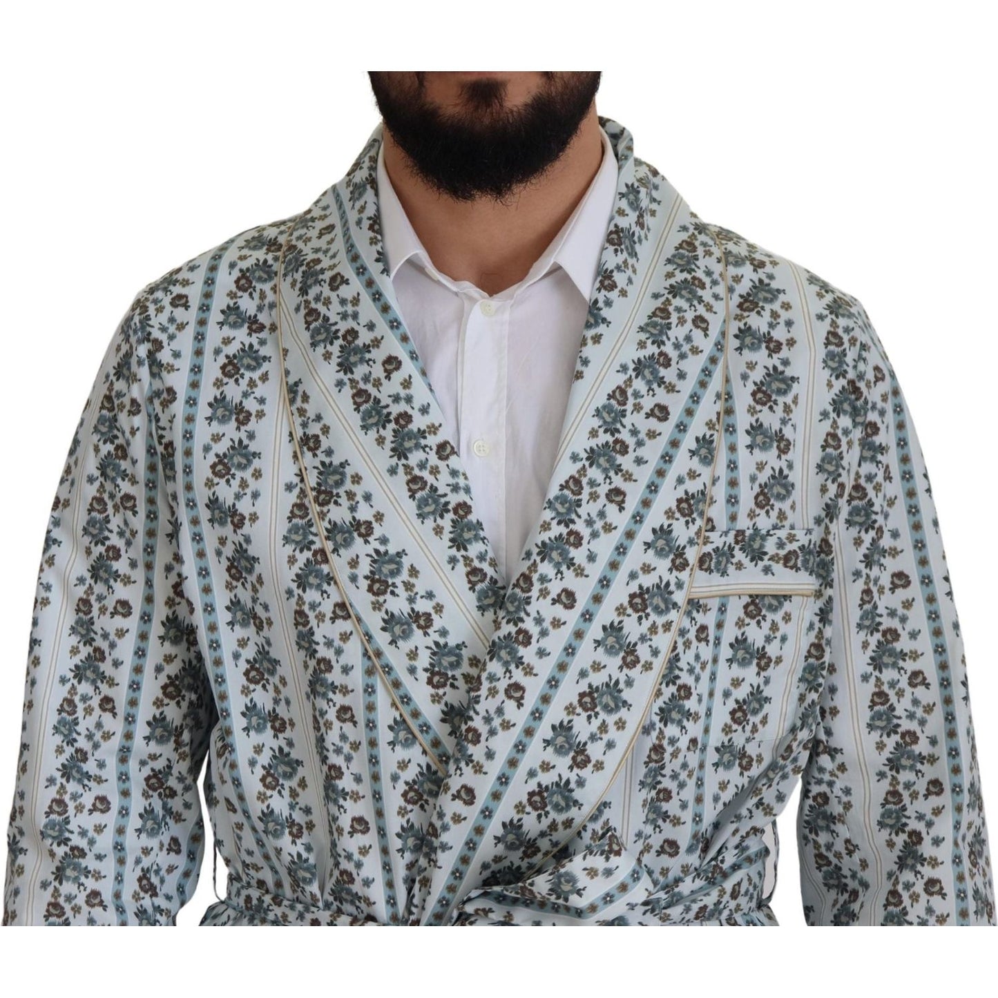 Dolce & Gabbana Elegant Floral Cotton Jacket Robe Dolce & Gabbana Dark Gray