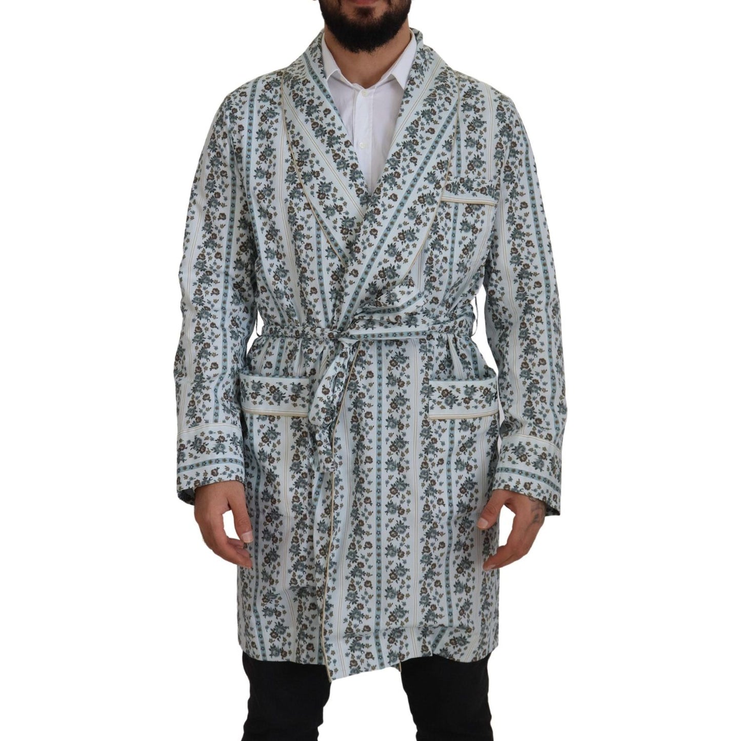 Dolce & Gabbana Elegant Floral Cotton Jacket Robe Dolce & Gabbana Light Slate Gray