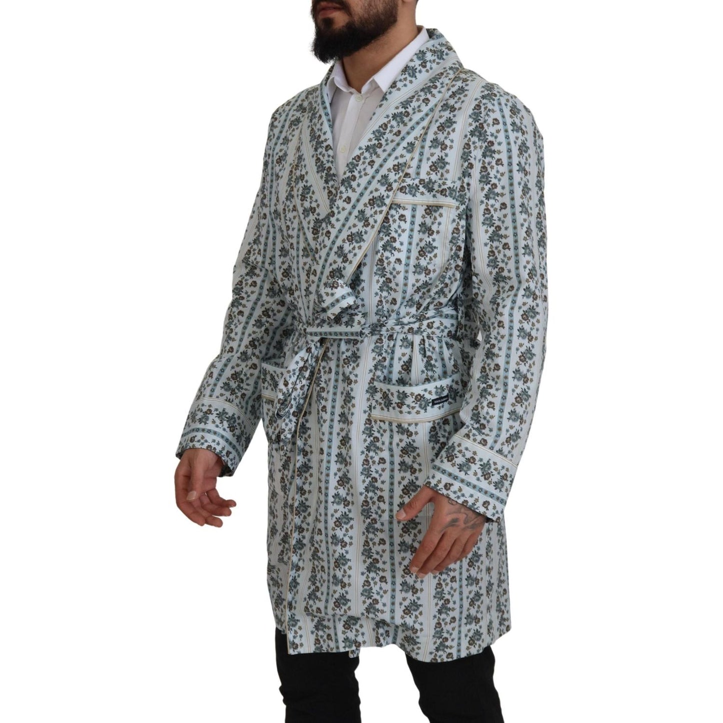 Dolce & Gabbana Elegant Floral Cotton Jacket Robe Dolce & Gabbana Slate Gray