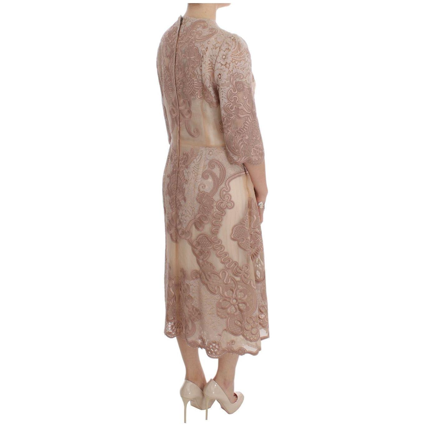 Dolce & Gabbana Elegant Pink Lace Embroidered Shift Dress Dolce & Gabbana Rosy Brown