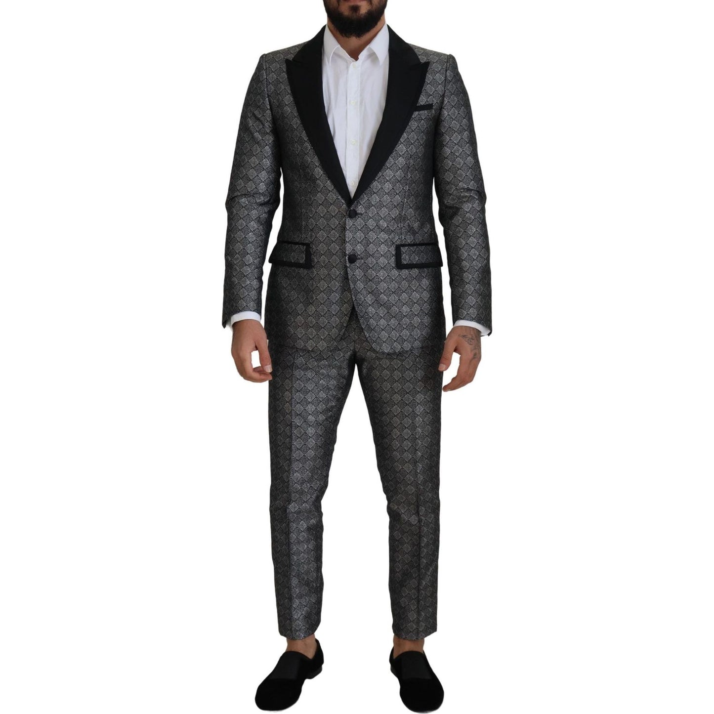 Dolce & Gabbana Elegant Silver Patterned Slim Fit Suit Dolce & Gabbana Dark Slate Gray