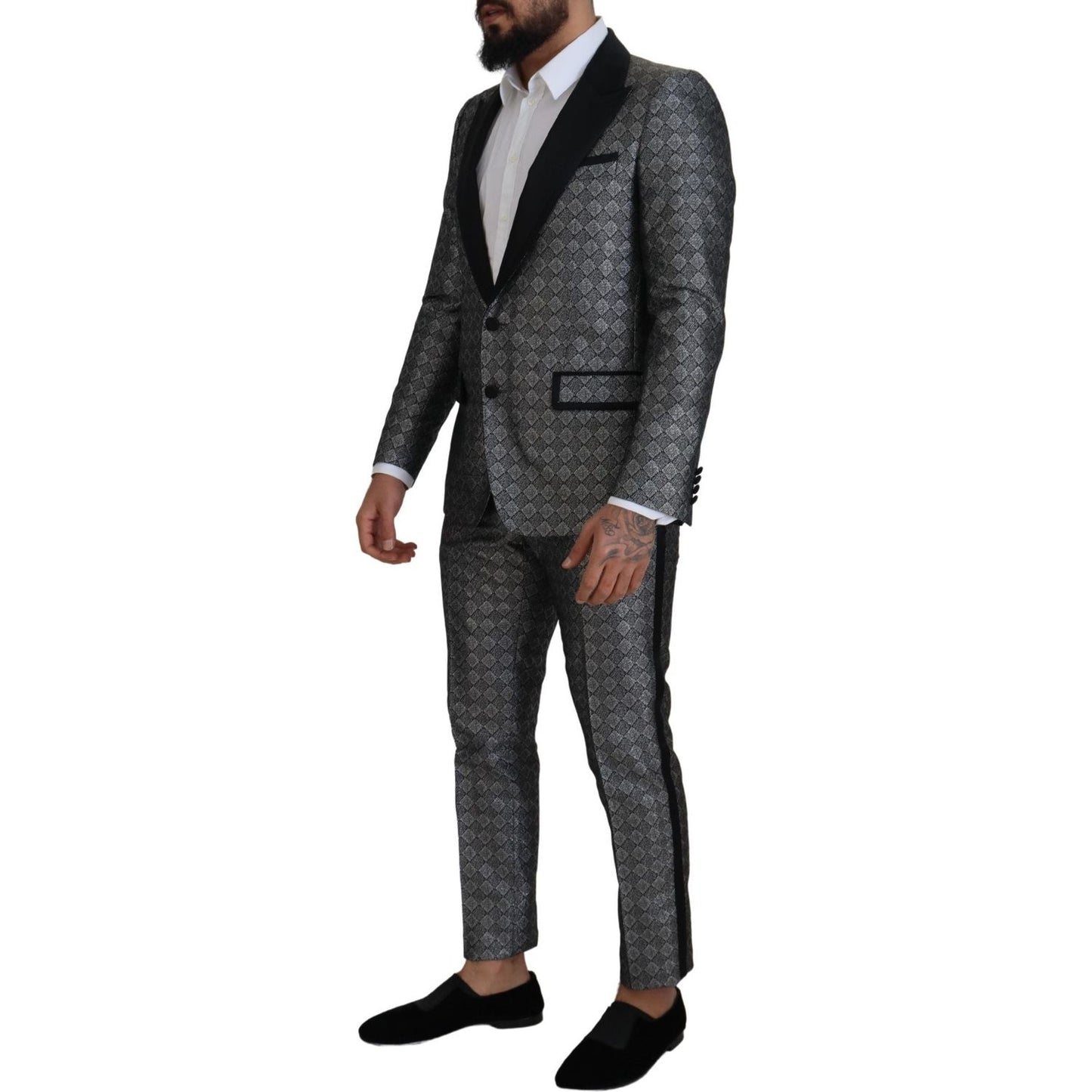 Dolce & Gabbana Elegant Silver Patterned Slim Fit Suit Dolce & Gabbana Dark Slate Gray