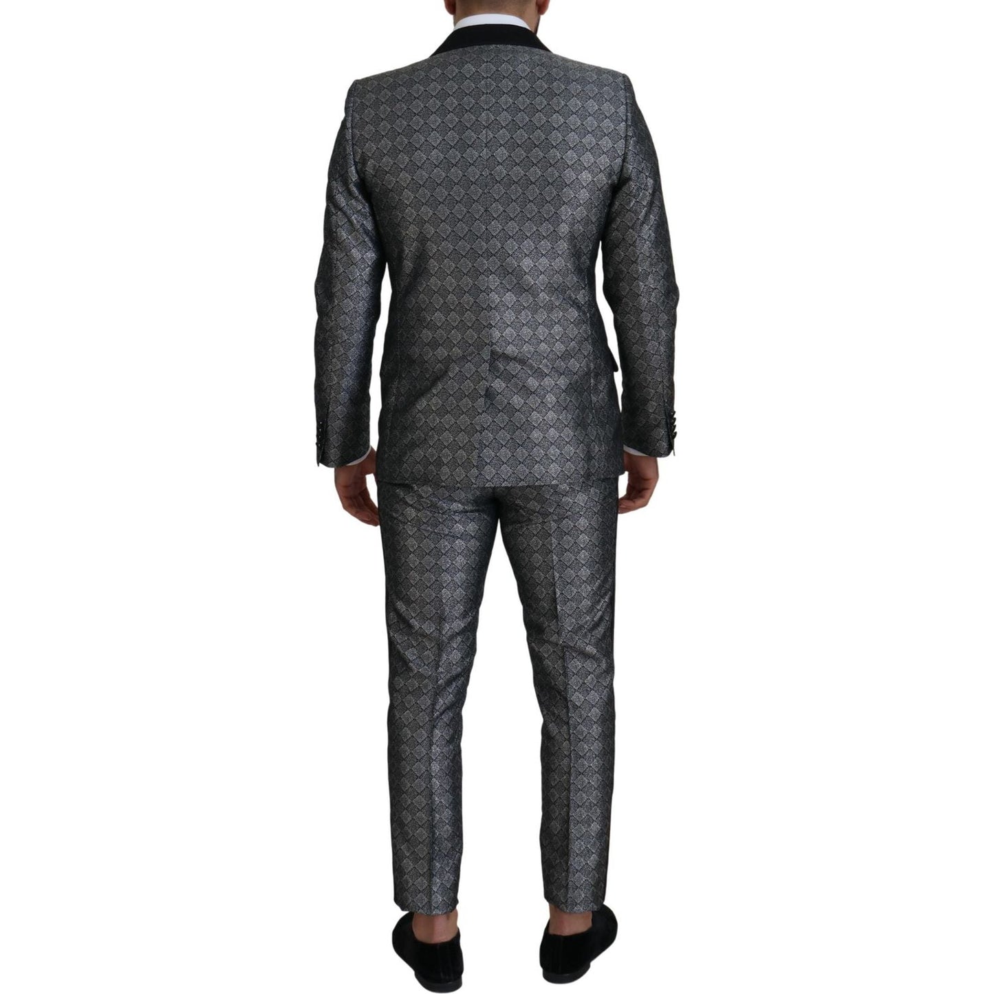 Dolce & Gabbana Elegant Silver Patterned Slim Fit Suit Dolce & Gabbana Dark Slate Gray