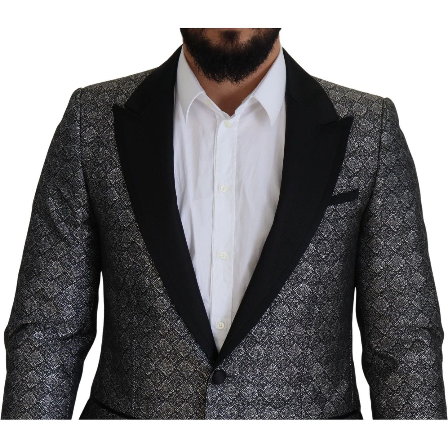 Dolce & Gabbana Elegant Silver Patterned Slim Fit Suit Dolce & Gabbana Dark Slate Gray