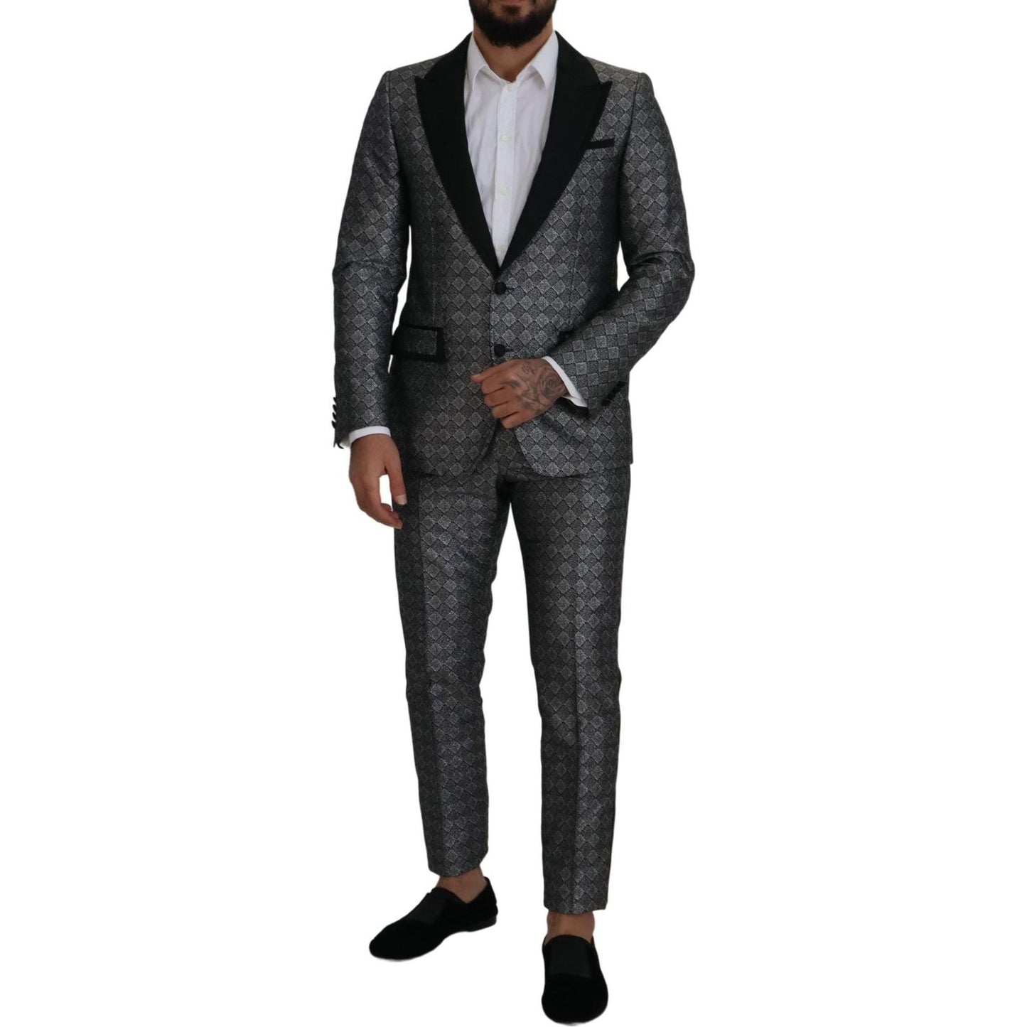 Dolce & Gabbana Elegant Silver Patterned Slim Fit Suit Dolce & Gabbana Dark Slate Gray
