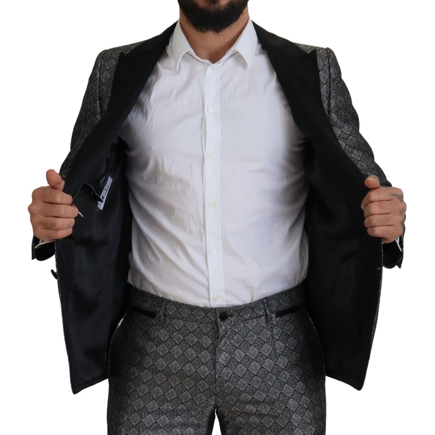 Dolce & Gabbana Elegant Silver Patterned Slim Fit Suit Dolce & Gabbana Gray