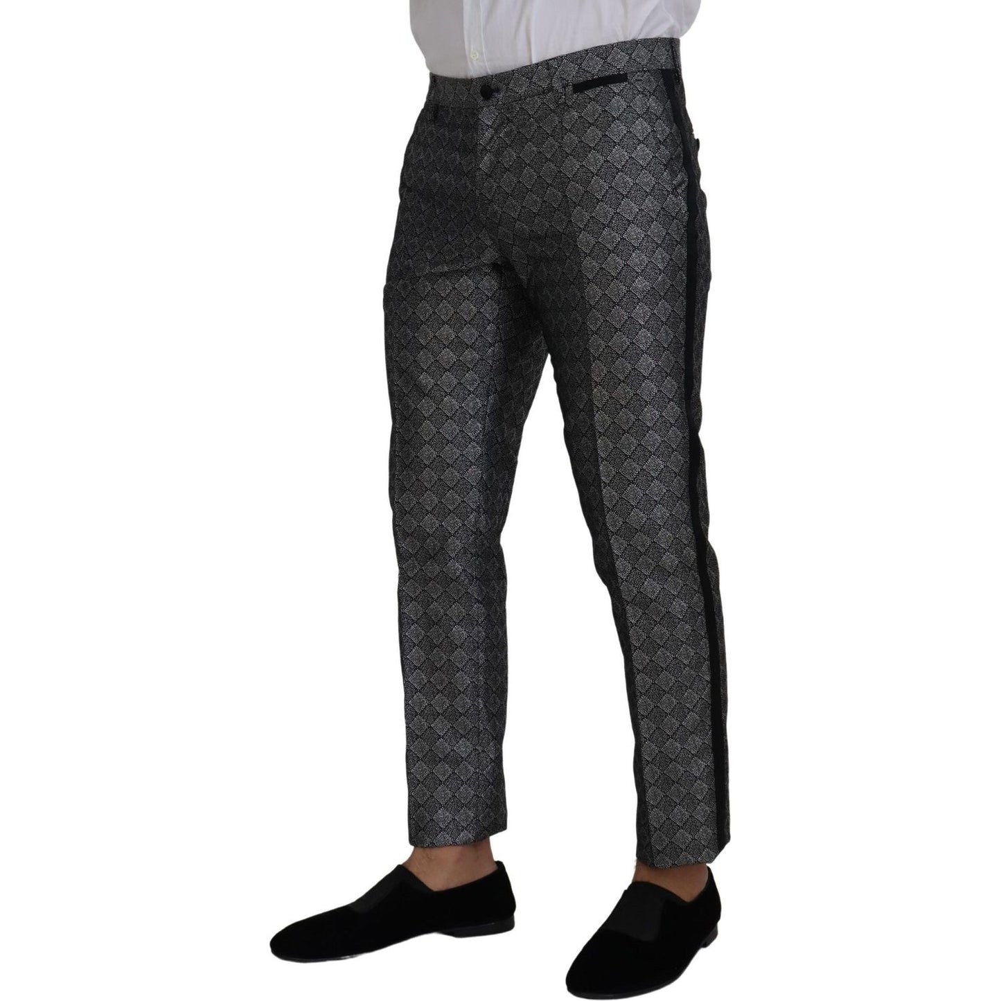 Dolce & Gabbana Elegant Silver Patterned Slim Fit Suit Dolce & Gabbana Dark Slate Gray