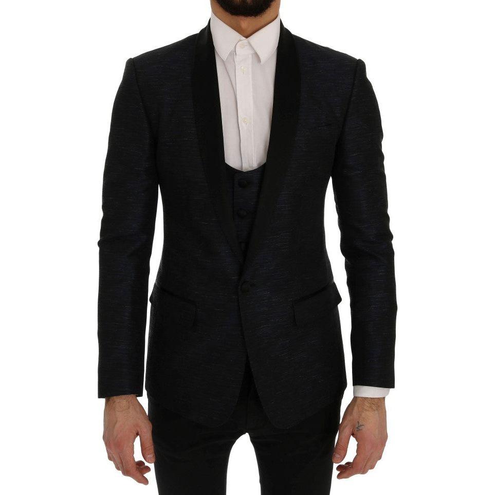 Dolce & Gabbana Elegant Blue & Black Slim Fit Suit Ensemble Dolce & Gabbana Dark Gray
