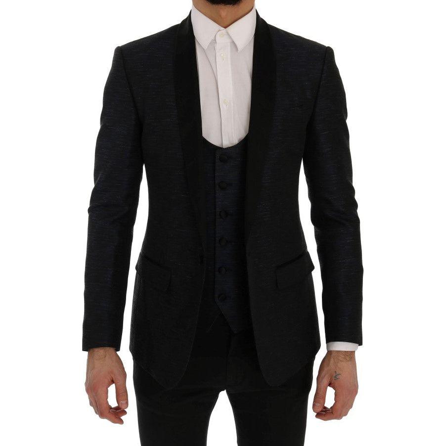 Dolce & Gabbana Elegant Blue & Black Slim Fit Suit Ensemble Dolce & Gabbana Dark Gray
