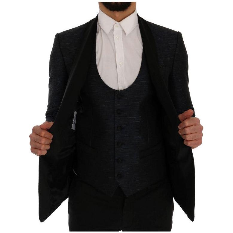 Dolce & Gabbana Elegant Blue & Black Slim Fit Suit Ensemble Dolce & Gabbana Dark Gray