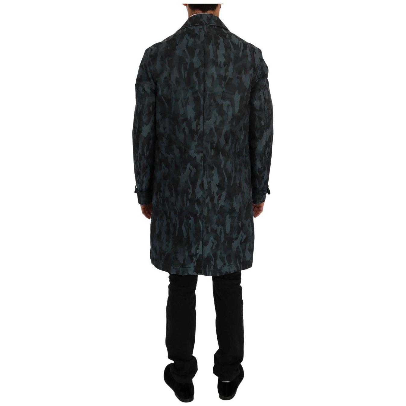 Dolce & Gabbana Blue Camouflage Trench Coat Elegance Coats & Jackets Dolce & Gabbana Black