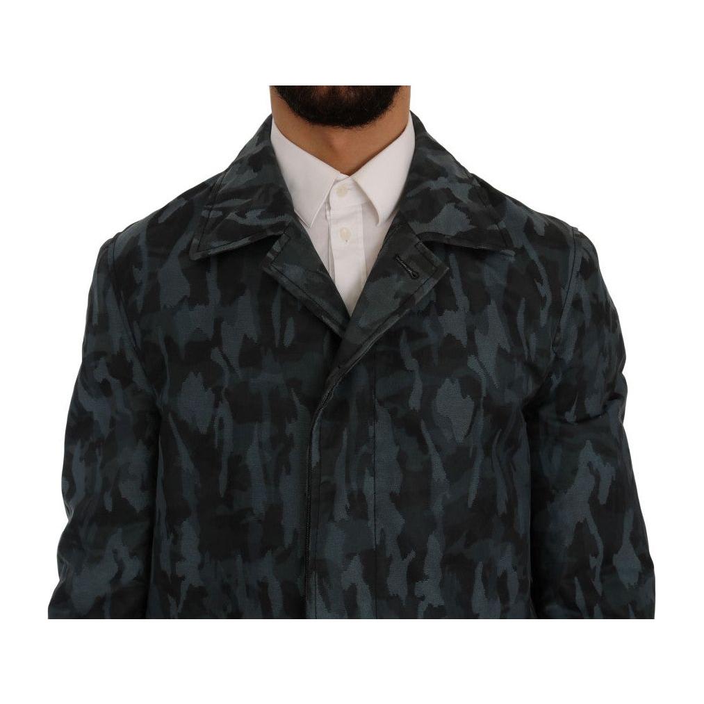 Dolce & Gabbana Blue Camouflage Trench Coat Elegance Coats & Jackets Dolce & Gabbana Black