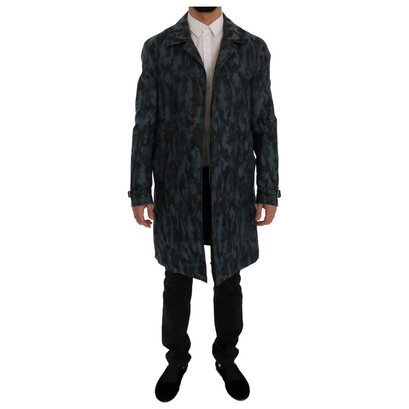 Dolce & Gabbana Blue Camouflage Trench Coat Elegance Coats & Jackets Dolce & Gabbana Black