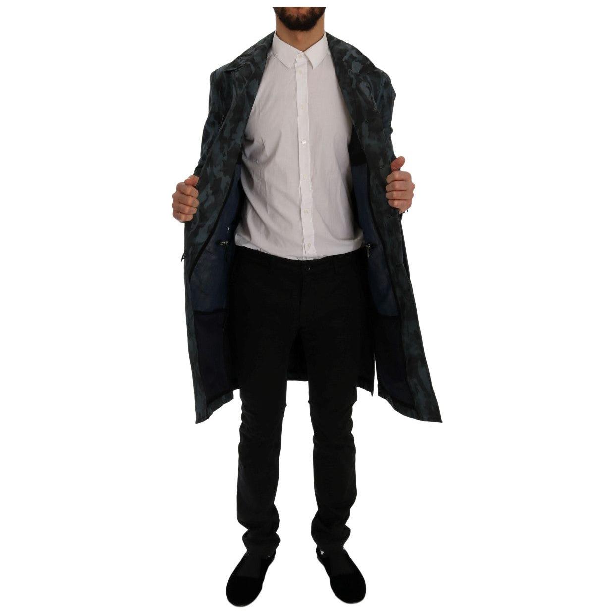 Dolce & Gabbana Blue Camouflage Trench Coat Elegance Coats & Jackets Dolce & Gabbana Black
