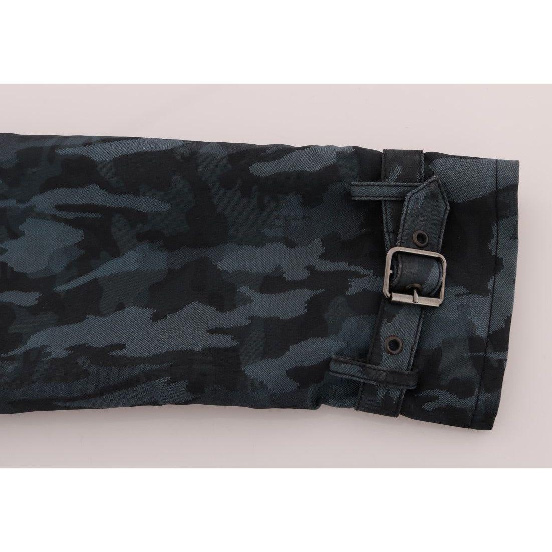 Dolce & Gabbana Blue Camouflage Trench Coat Elegance Coats & Jackets Dolce & Gabbana Dark Slate Gray