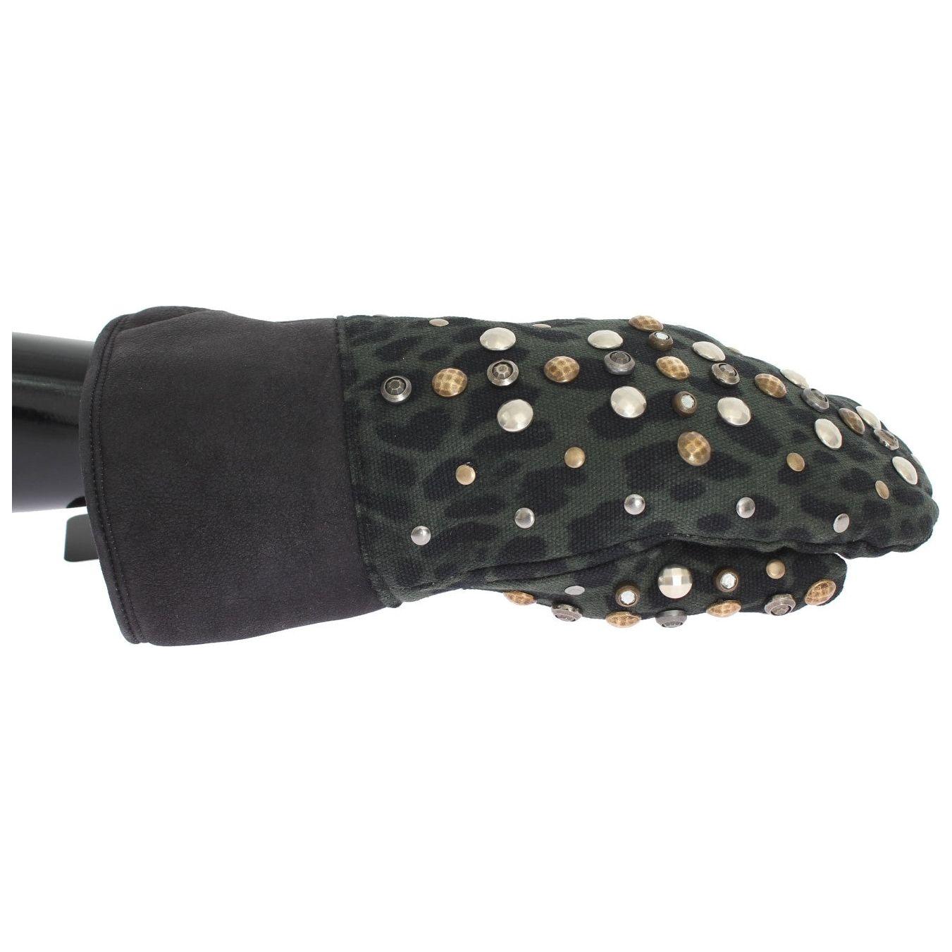 Dolce & Gabbana Elegant Studded Gray Wool Shearling Gloves Dolce & Gabbana Dark Slate Gray