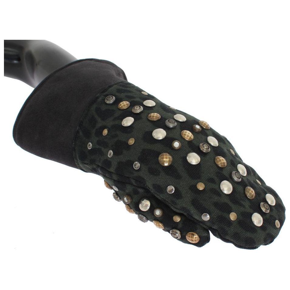 Dolce & Gabbana Elegant Studded Gray Wool Shearling Gloves Dolce & Gabbana Dark Slate Gray