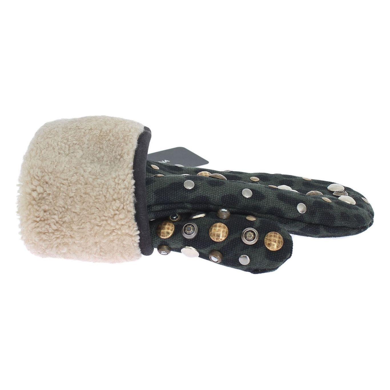 Dolce & Gabbana Elegant Studded Gray Wool Shearling Gloves Dolce & Gabbana Gray