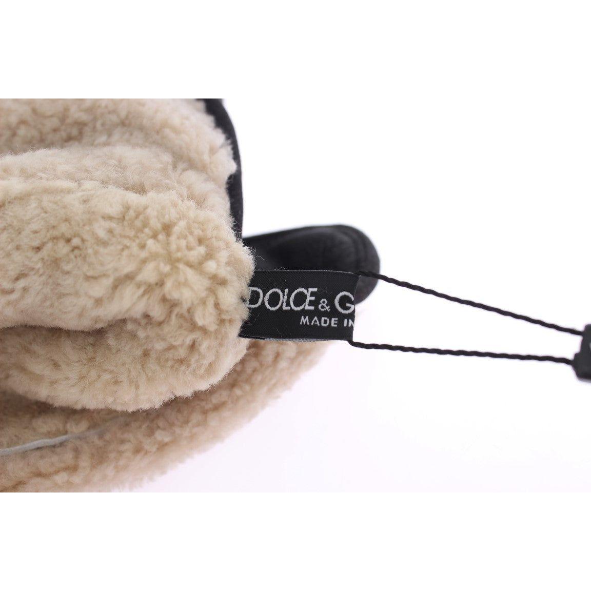 Dolce & Gabbana Elegant Studded Gray Wool Shearling Gloves Dolce & Gabbana Rosy Brown