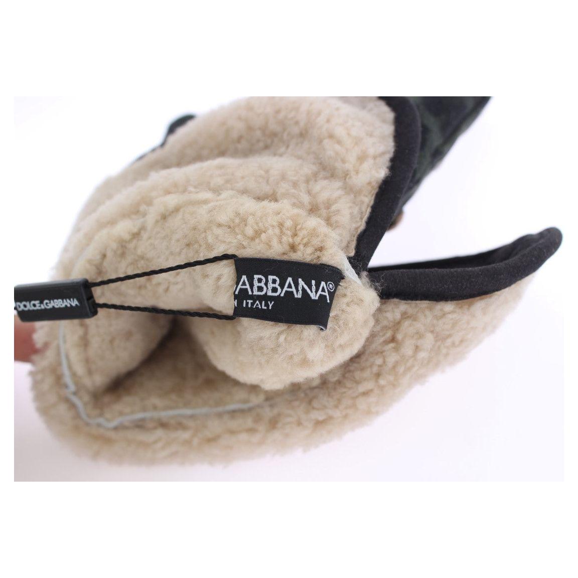 Dolce & Gabbana Elegant Studded Gray Wool Shearling Gloves Dolce & Gabbana Gray