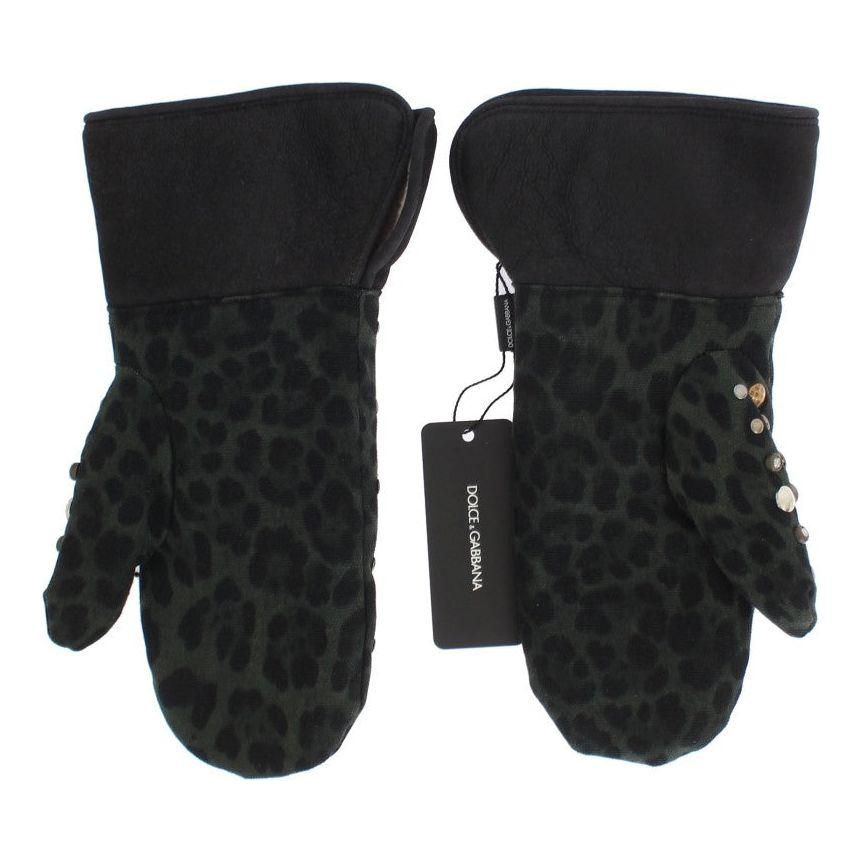 Dolce & Gabbana Elegant Studded Gray Wool Shearling Gloves Dolce & Gabbana Dark Slate Gray
