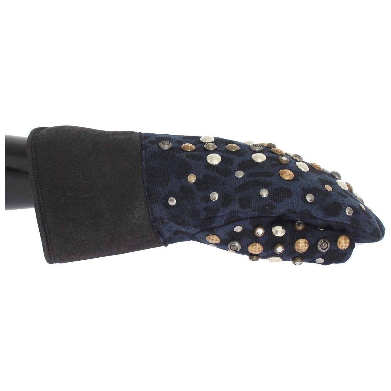 Dolce & Gabbana Chic Gray Wool & Shearling Gloves with Studded Details Dolce & Gabbana Dark Slate Gray