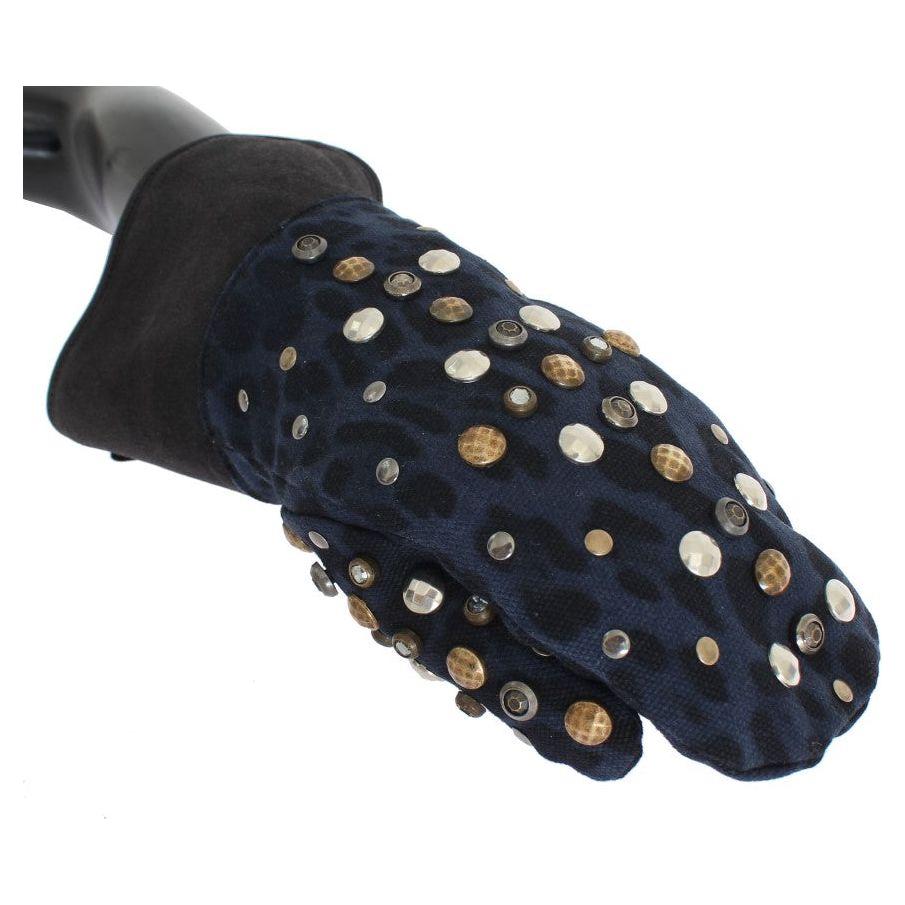 Dolce & Gabbana Chic Gray Wool & Shearling Gloves with Studded Details Dolce & Gabbana Dark Slate Gray