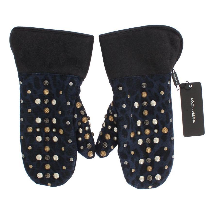 Dolce & Gabbana Chic Gray Wool & Shearling Gloves with Studded Details Dolce & Gabbana Dark Slate Gray