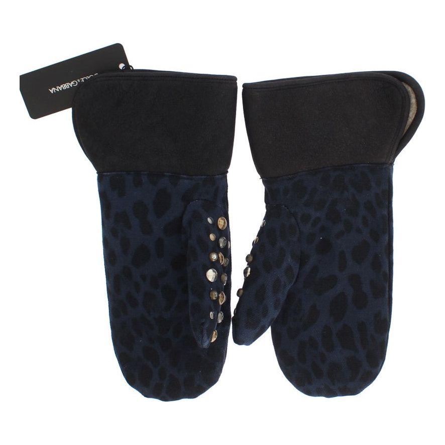 Dolce & Gabbana Chic Gray Wool & Shearling Gloves with Studded Details Dolce & Gabbana Dark Slate Gray