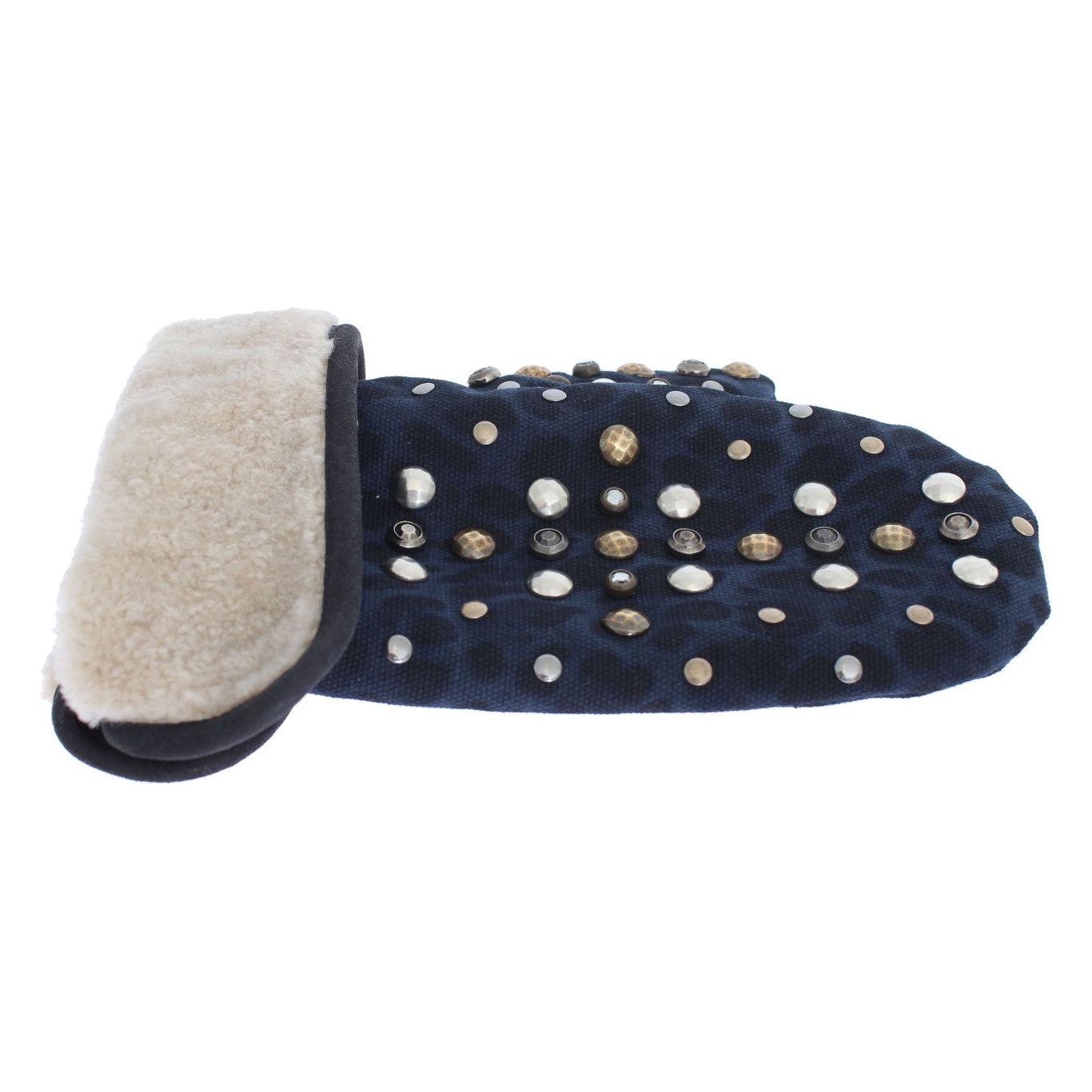 Dolce & Gabbana Chic Gray Wool & Shearling Gloves with Studded Details Dolce & Gabbana Gray