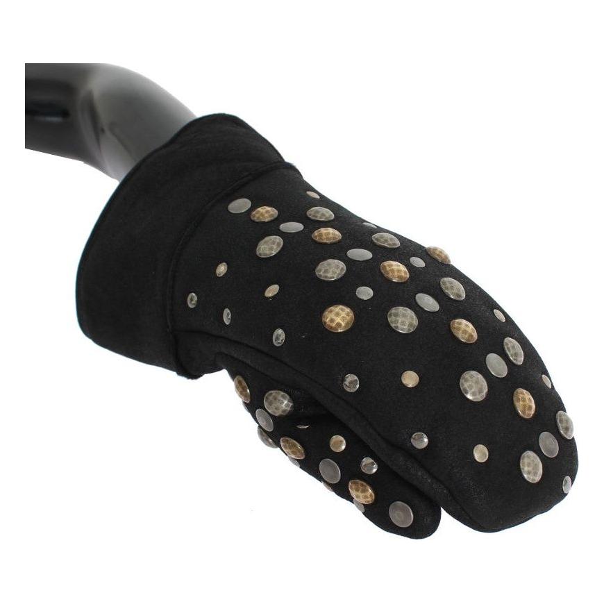 Dolce & Gabbana Elegant Studded Gray Wool Gloves Dolce & Gabbana Black