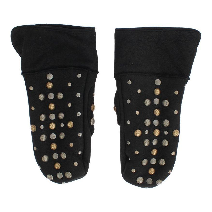 Dolce & Gabbana Elegant Studded Gray Wool Gloves Dolce & Gabbana Black