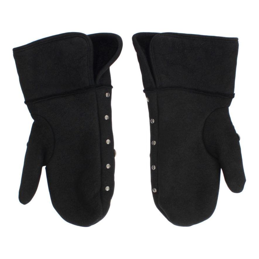 Dolce & Gabbana Elegant Studded Gray Wool Gloves Dolce & Gabbana Black