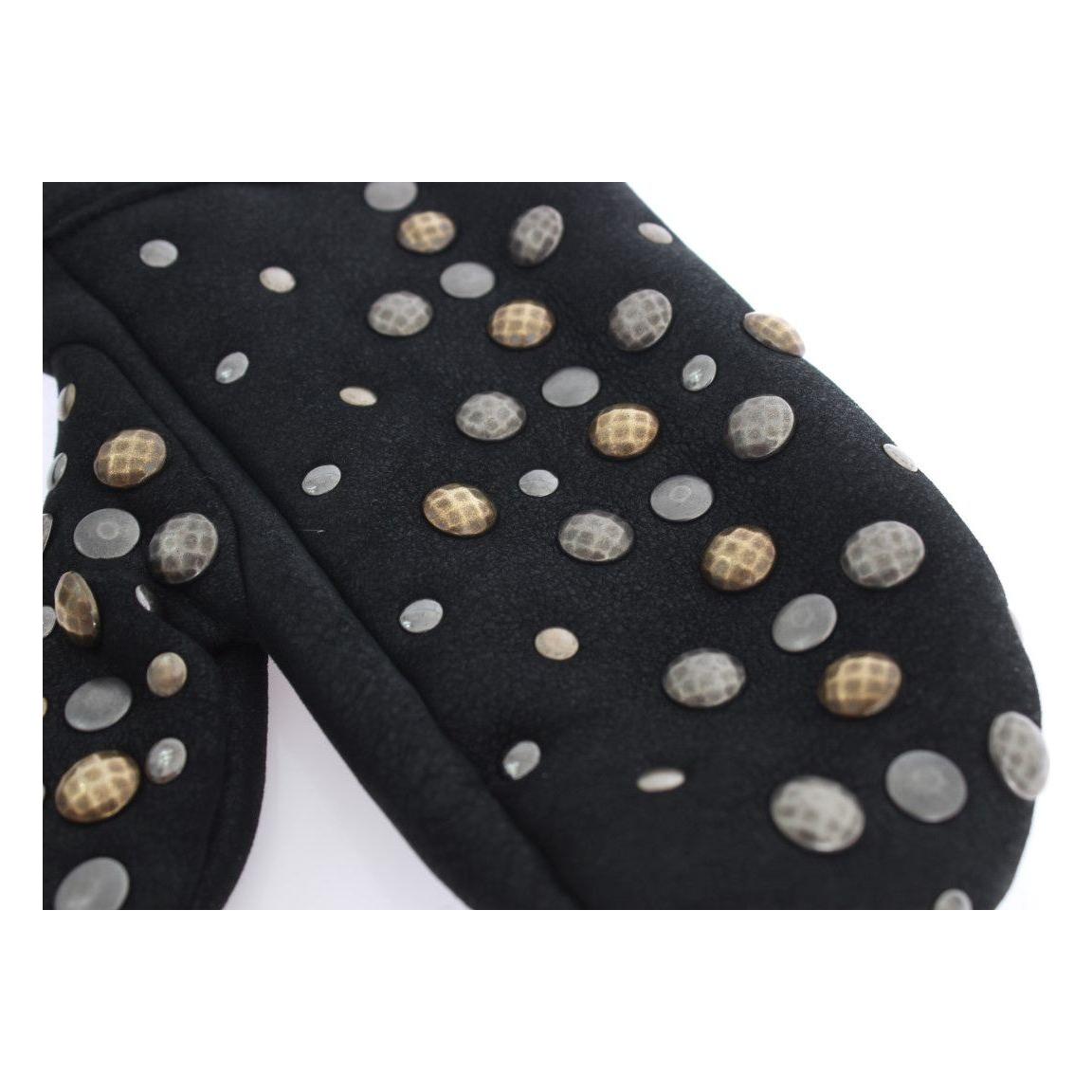 Dolce & Gabbana Elegant Studded Gray Wool Gloves Dolce & Gabbana Dark Slate Gray