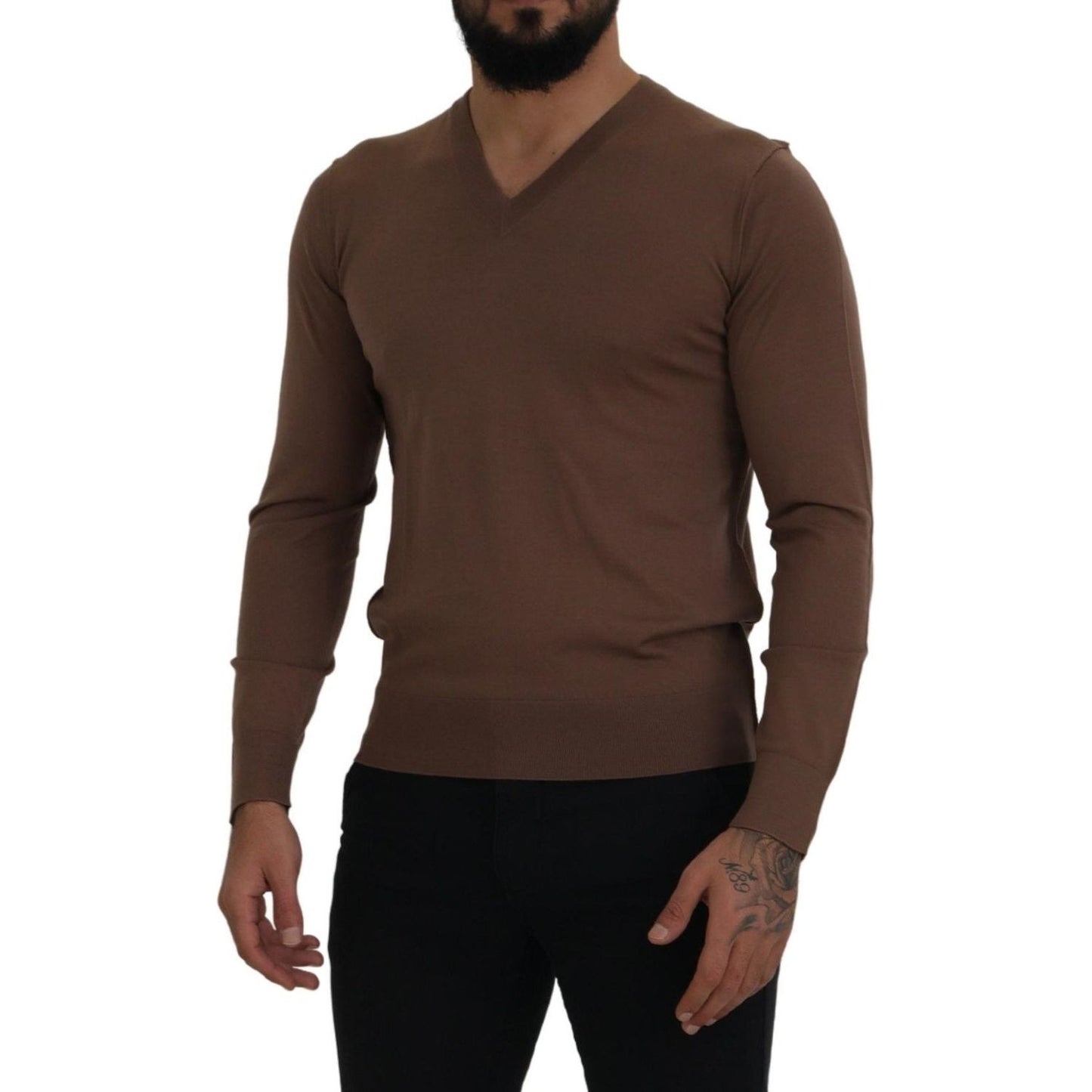 Dolce & Gabbana Elegant Virgin Wool V-Neck Pullover Sweater Dolce & Gabbana Dark Slate Gray