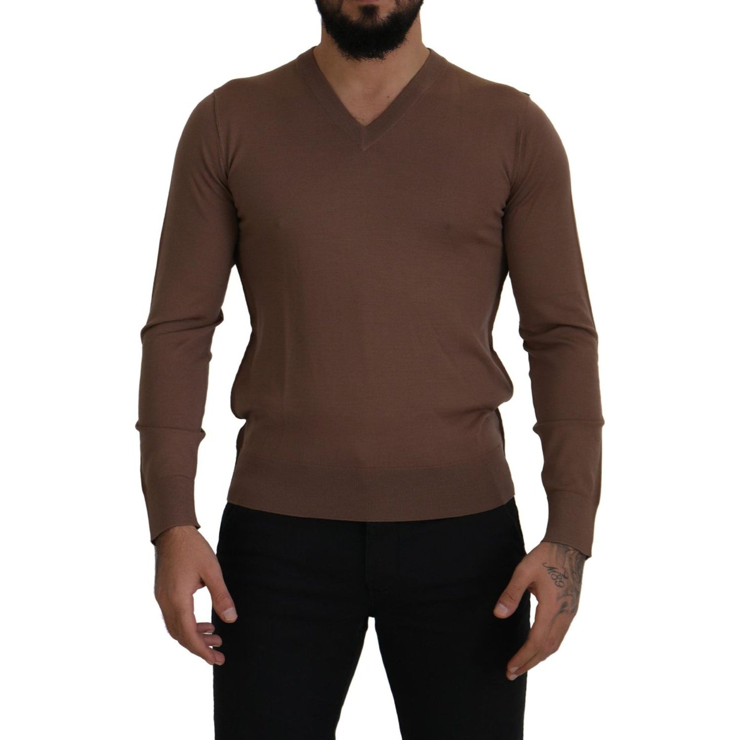 Dolce & Gabbana Elegant Virgin Wool V-Neck Pullover Sweater Dolce & Gabbana Dark Slate Gray