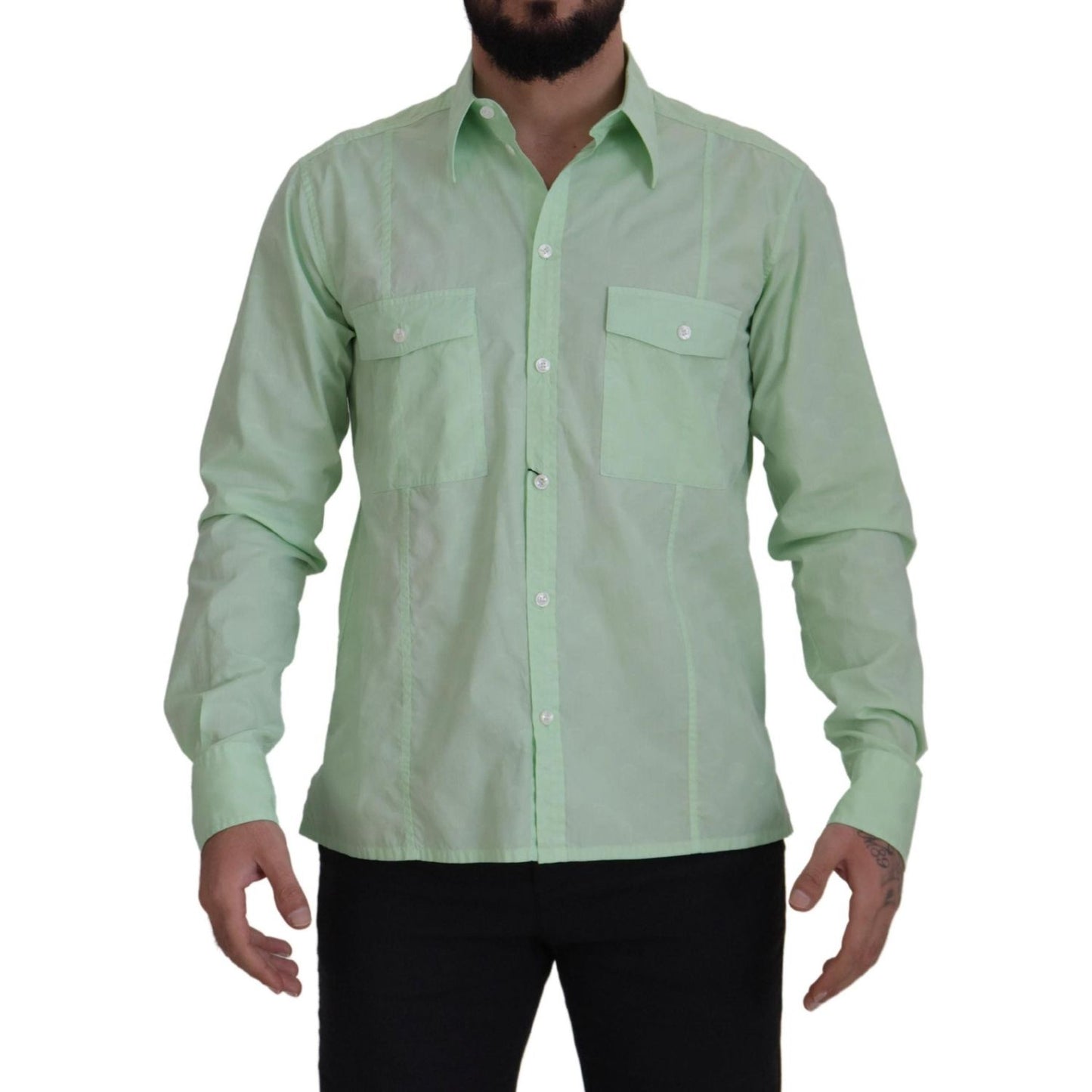 Dolce & Gabbana Mint Green Slim Fit Casual Button-Down Shirt Dolce & Gabbana Dark Sea Green