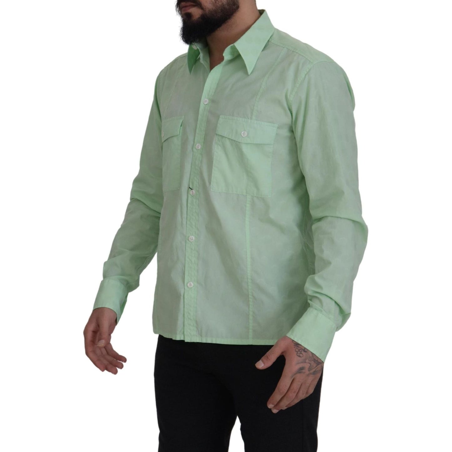 Dolce & Gabbana Mint Green Slim Fit Casual Button-Down Shirt Dolce & Gabbana Light Slate Gray