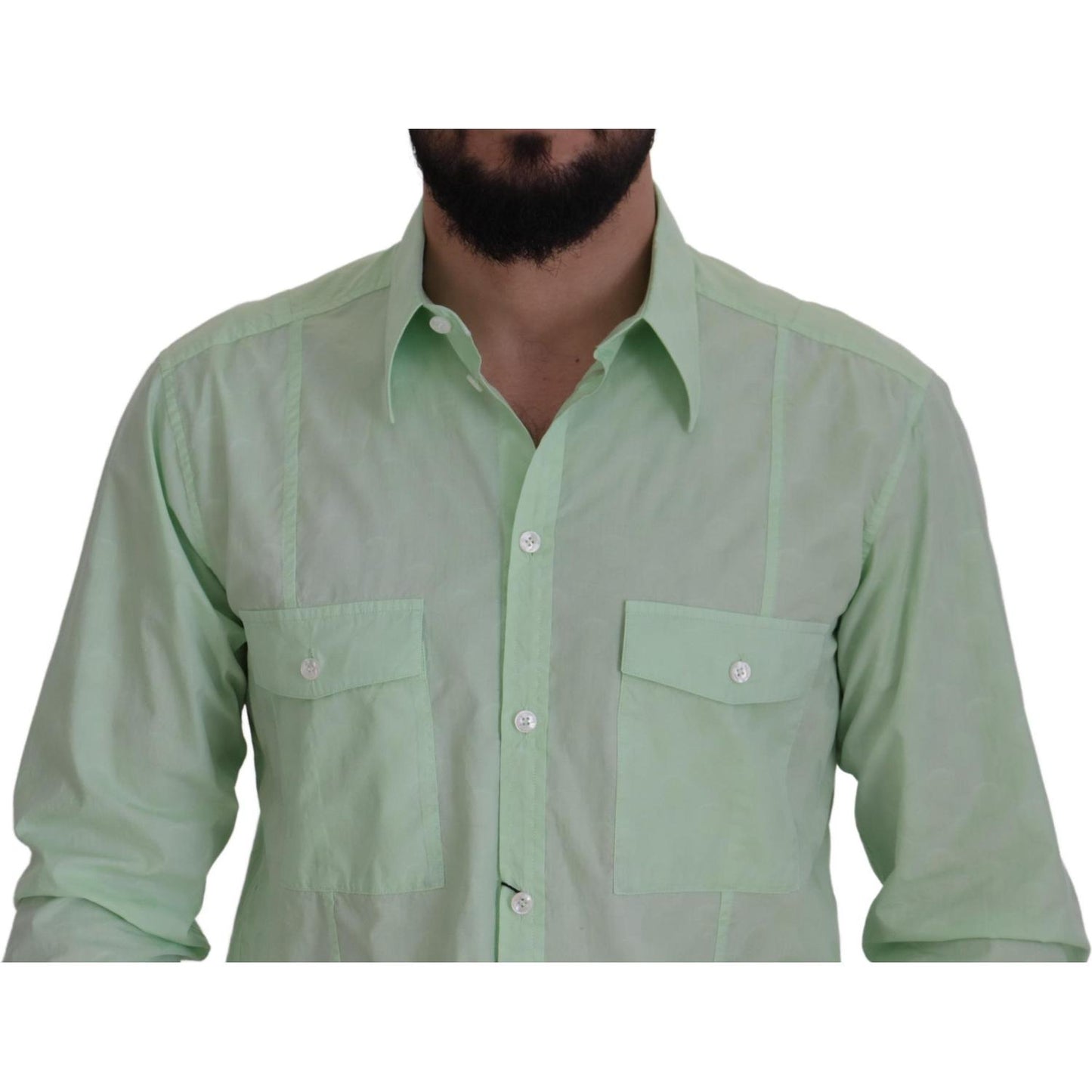 Dolce & Gabbana Mint Green Slim Fit Casual Button-Down Shirt Dolce & Gabbana Light Slate Gray