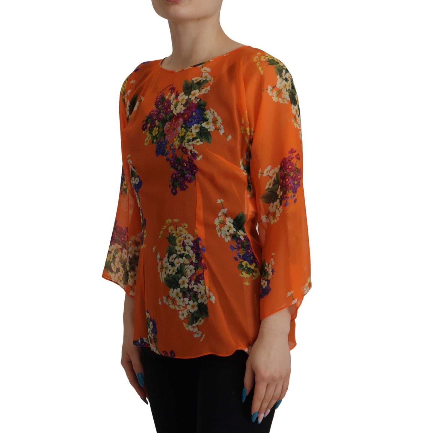 Dolce & Gabbana Elegant Floral Silk Blouse with Back Zipper Dolce & Gabbana Saddle Brown