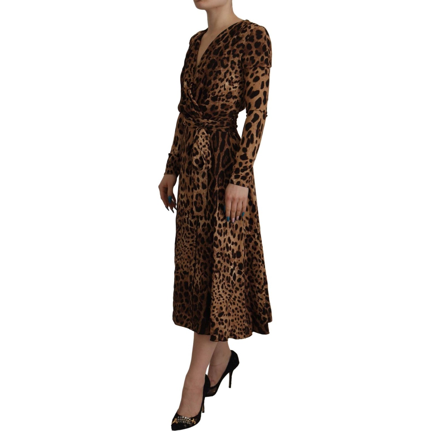 Dolce & Gabbana Elegant V-Neck A-Line Maxi Dress in Brown Dolce & Gabbana Black