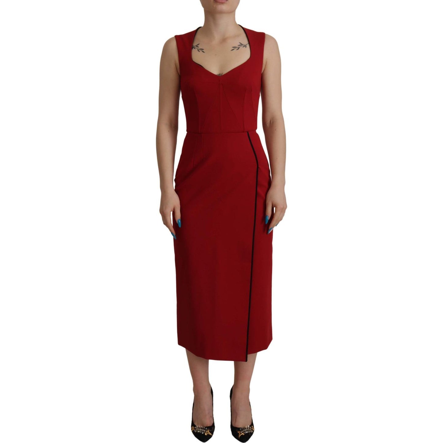 Dolce & Gabbana Elegant Red Bodycon Midi Dress Dolce & Gabbana Saddle Brown