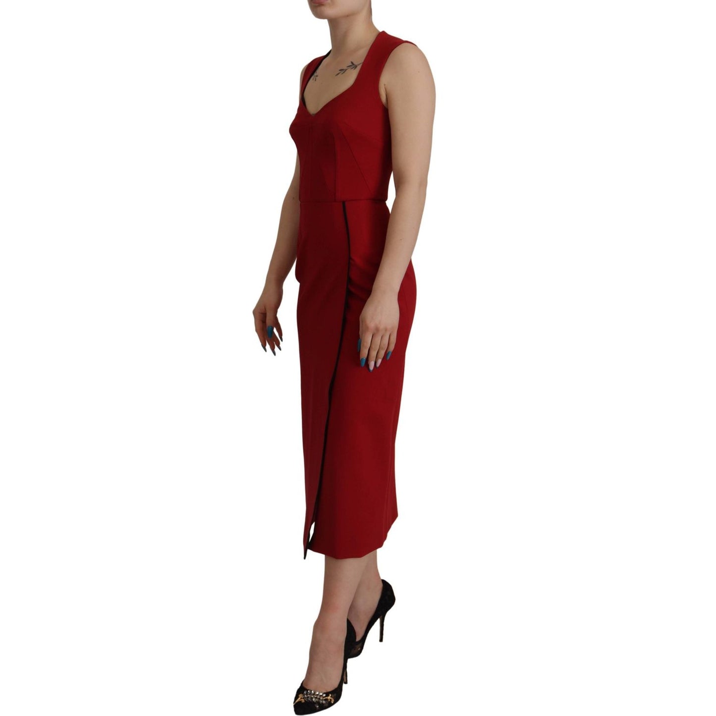 Dolce & Gabbana Elegant Red Bodycon Midi Dress Dolce & Gabbana Saddle Brown